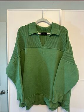 Lane Bryant 26/28w Olive Green Collared Knit Sweater
